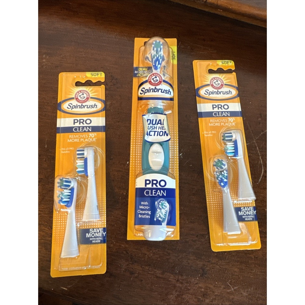 Arm Hammer Spinbrush Pro Clean Toothbrush Soft And 2 Replacement Heads